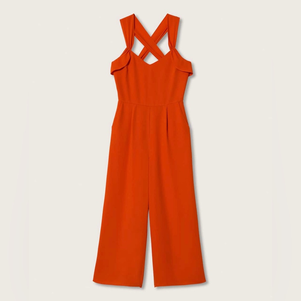BNWT MANGO Orange Crisscross back Jumpsuit with ruffle detail and hidden zipper